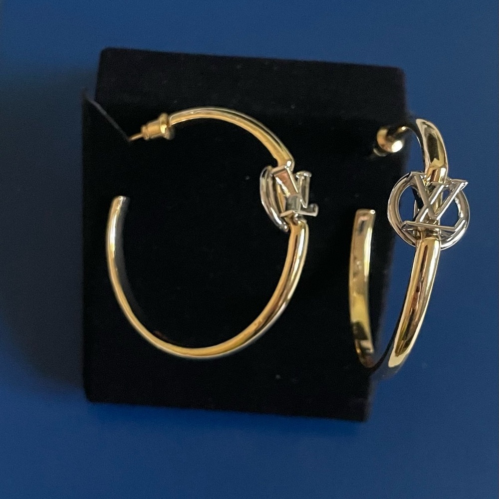 Gold & Silver LV Hoop Earrings - Picture 2 of 6